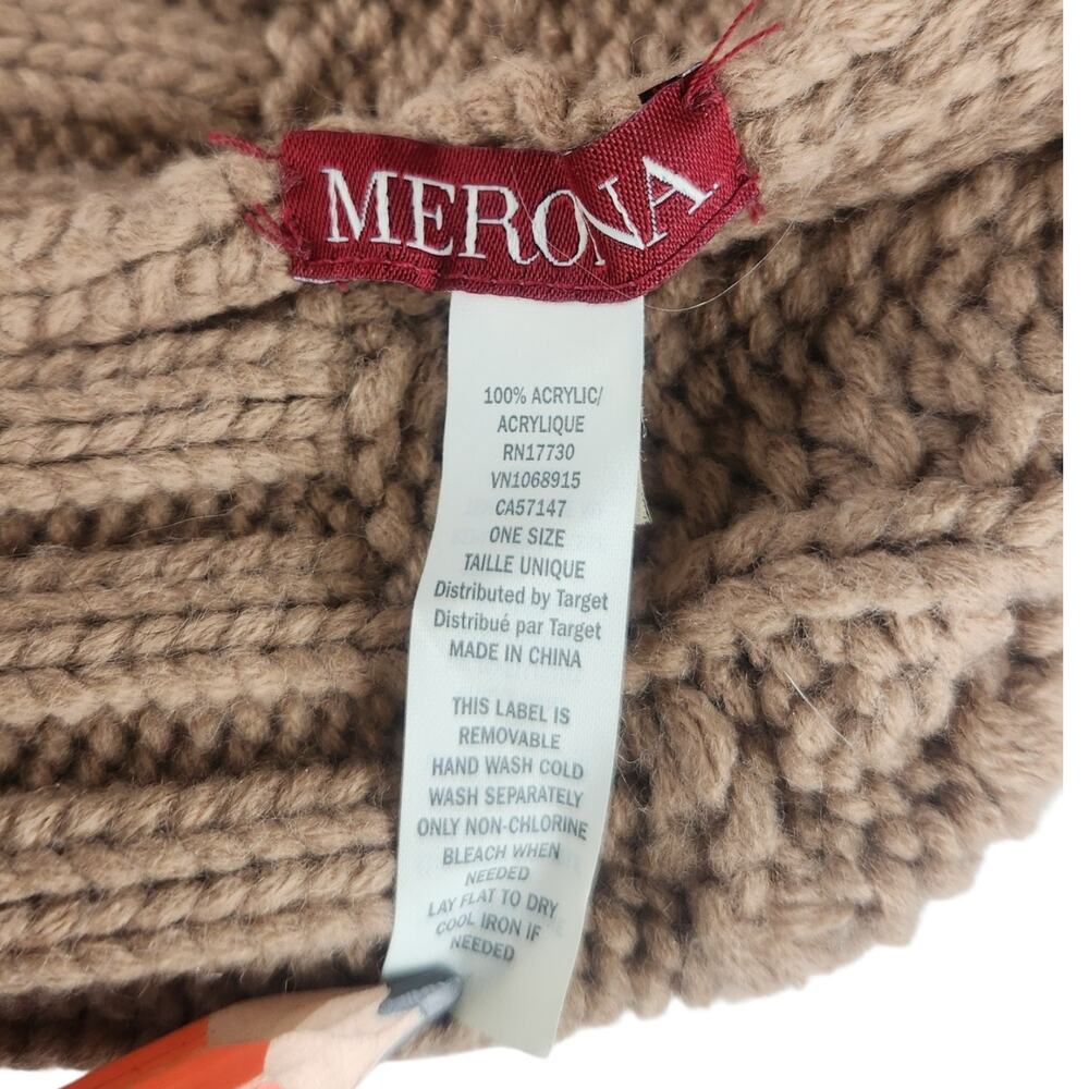Merona Tan Cable Knit Beanie One Size Chunky Neutral Winter Fisherman Target - Picture 3 of 4
